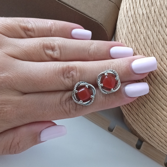 David Yurman Red Carnelian Infinity 14k Gold Sterling Silver Vintage Earrings - Picture 1 of 4